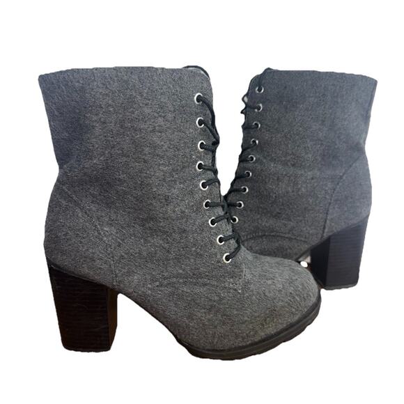 Lane Bryant Wool Blend Chunky Boots 8 Wide Lace Up Stacked Heel Gray Boots Zip - Picture 1 of 8
